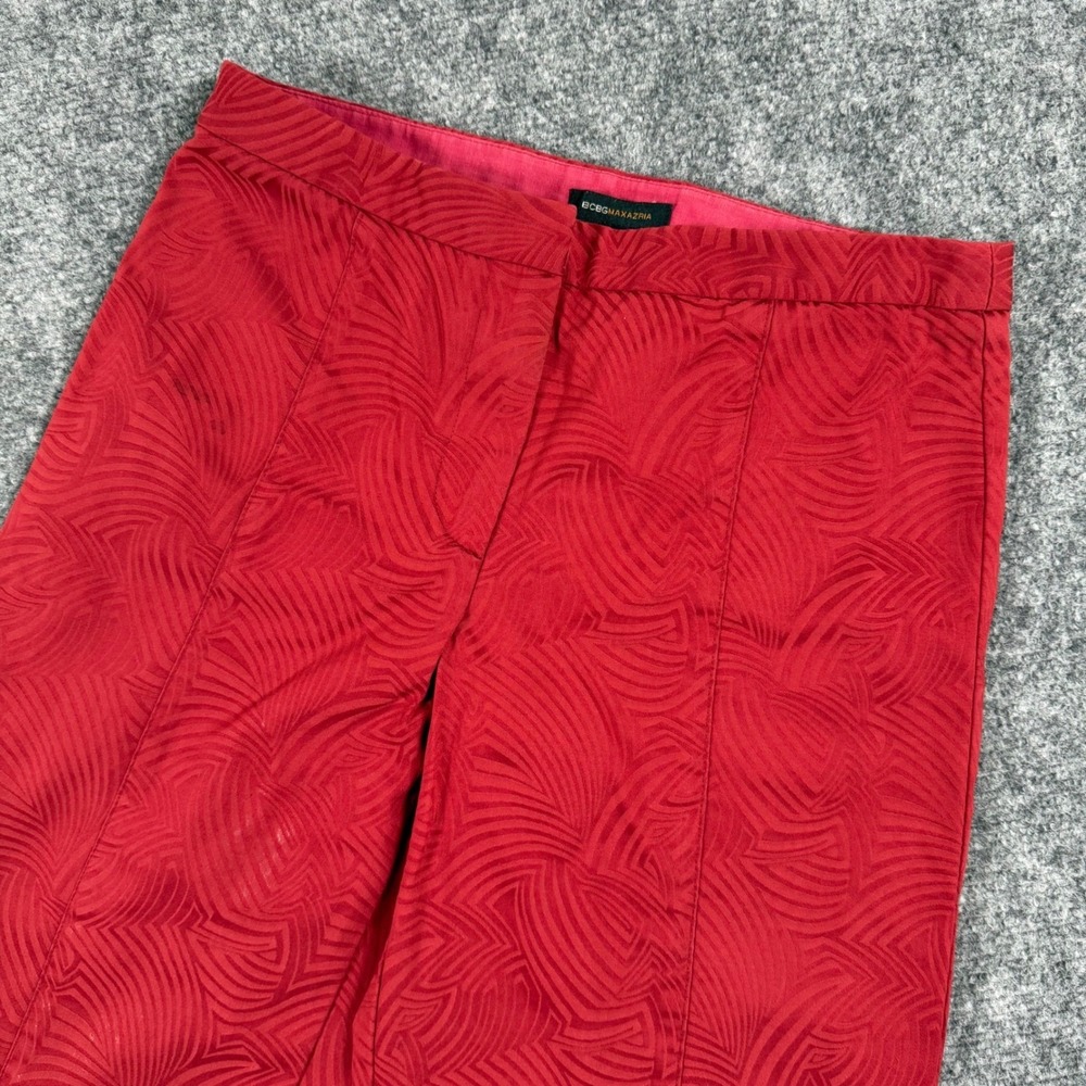 BCBGMAXAZRIA Pants Size 4 Red Textured 31"‎ Inseam Wide Leg Flare Flaw Women's